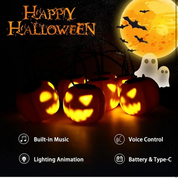 Halloween Pumpkin String Lights With Music - Picture 6 of 11